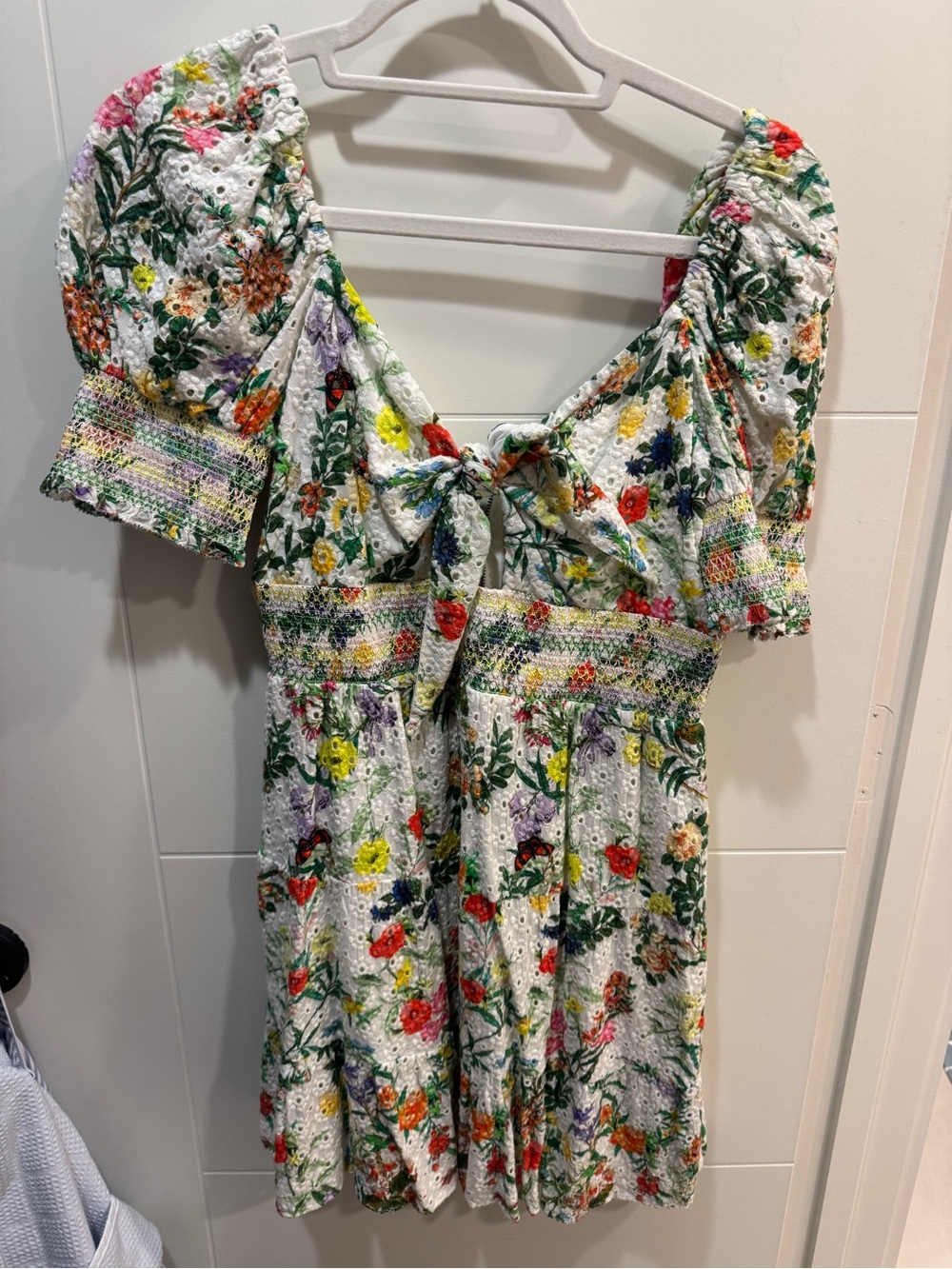 Alice + Olivia White Floral Mini Dress with Multicolor Blooms